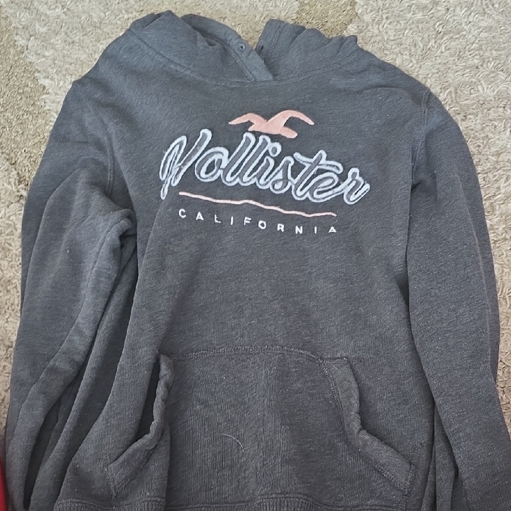 Hollister Charcoal Hoodie with Pink Accents